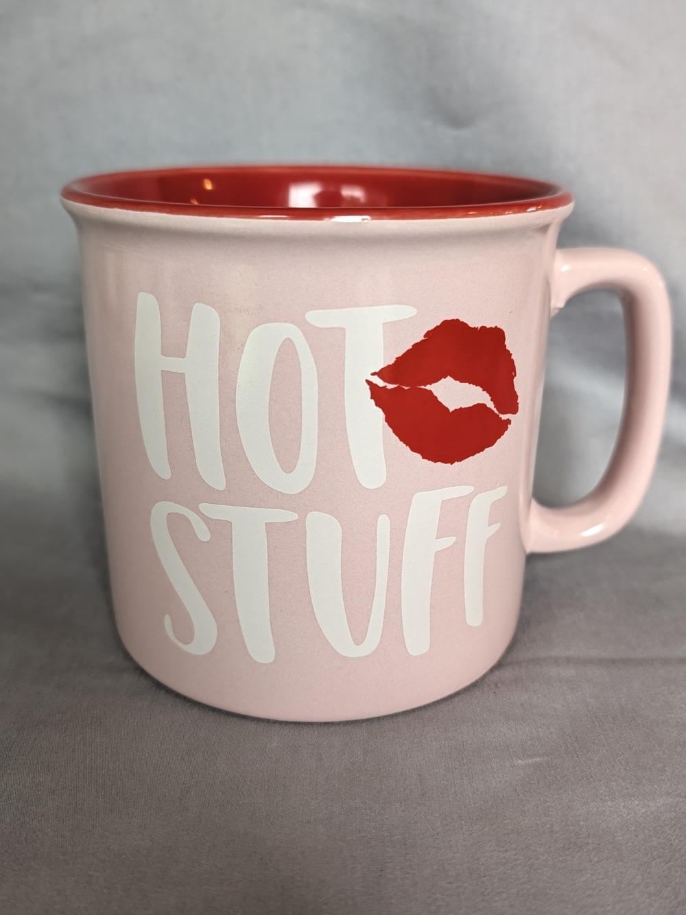 HOT STUFF Pink 16oz Ceramic Mug with Red Accent